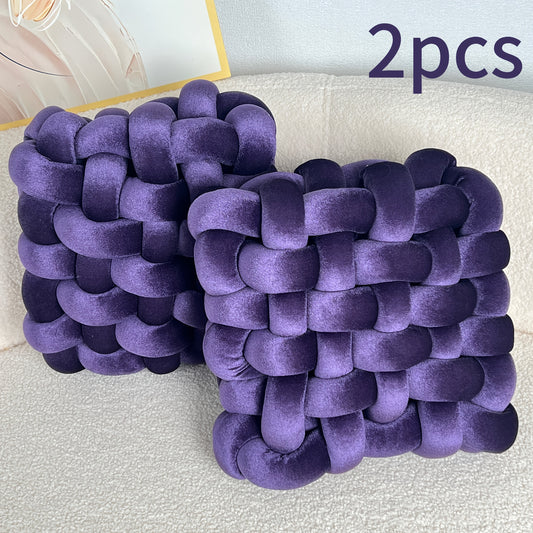 Golden 2pcs Set of Velvet Hand-Knotted Square Decorative Pillows