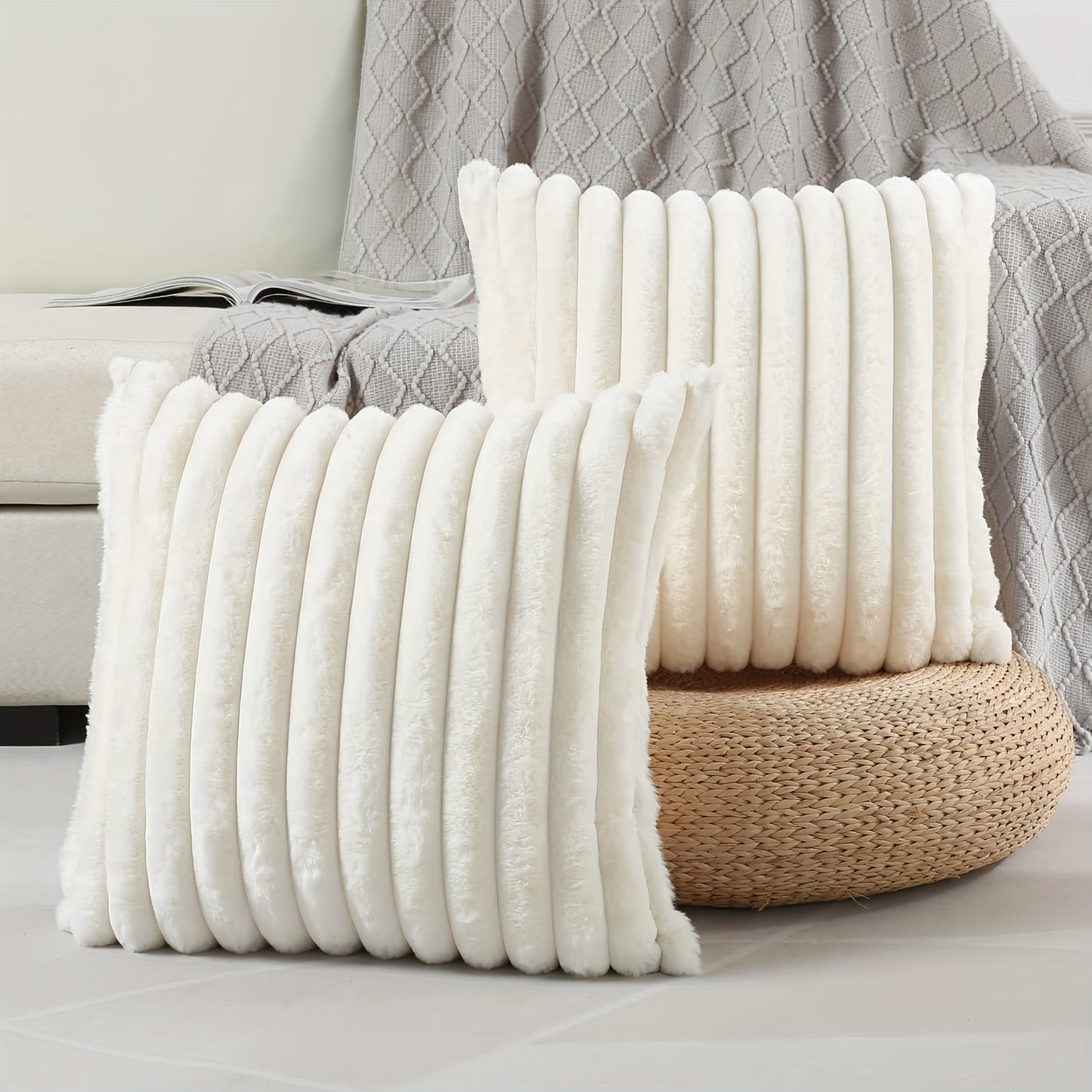 2pcs set, artificial fur plush decorative pillowcase, Wabi-Sabi style pillowcase for bed, bolster cover