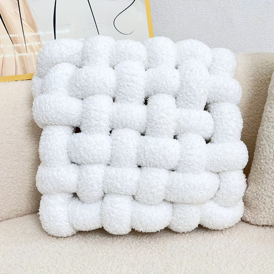 YLBKIKR 12-Inch Round Knotted Throw Pillow - Plush Teddy Velvet Geometric Pattern Decorative Cushion
