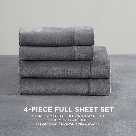 Four-piece bedding setPlush Grey Full Size 4pcs Sheet Set Soft and Cozy BeddingFour-piece bedding set