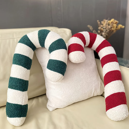 1pc Plush Candy Cane Pillow - Christmas Decor Cushion with Red, Green, Pink Striped Candy Cane Design