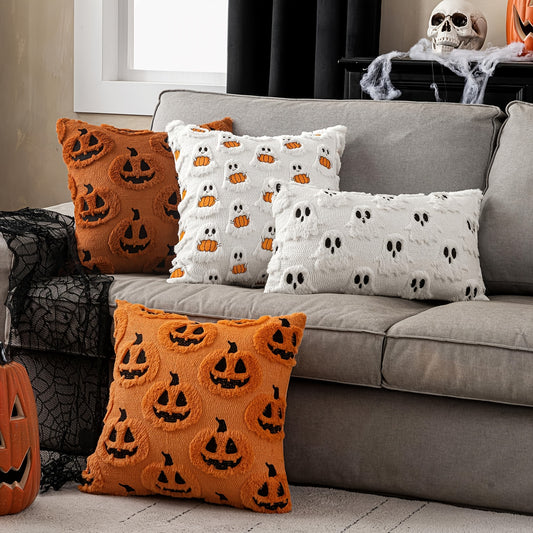 2pcs Of Halloween Ghost Pumpkin Embroidery Pattern Pillowcases, Autumn And Winter Thick Living Room