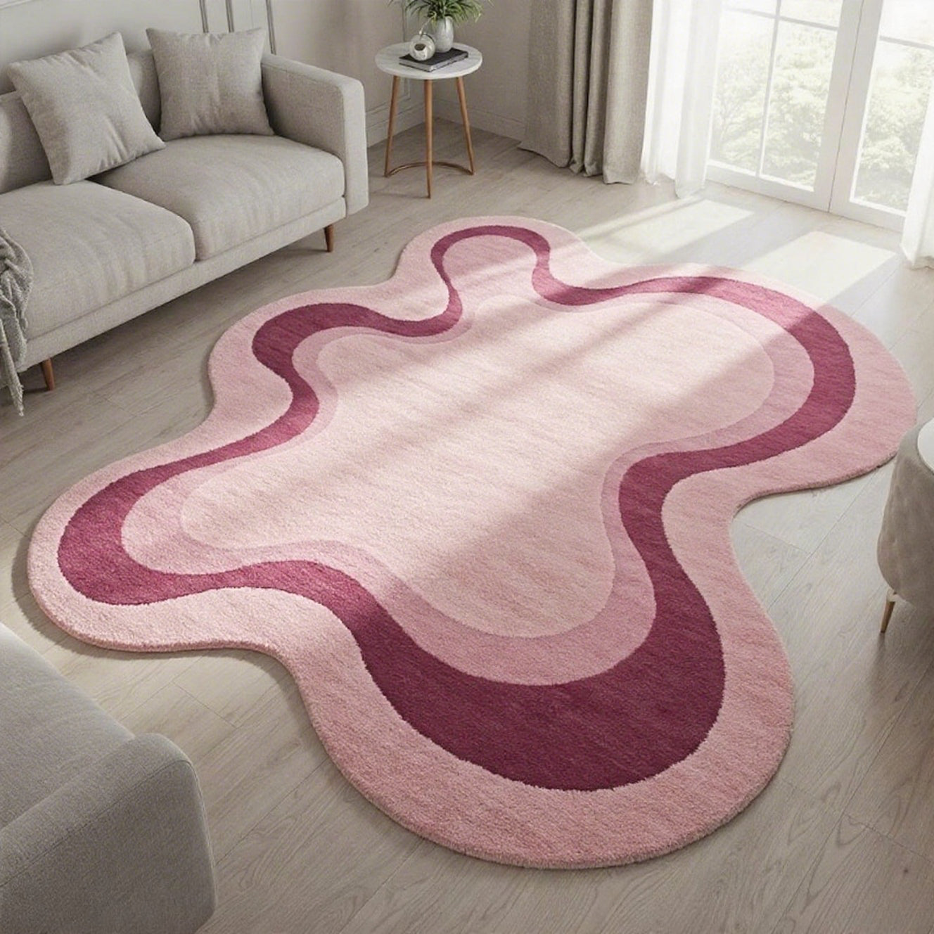 1000g+10mm Cute Pink Irregular Plush Soft Area Mat - Non-Slip, Washable, Machine Washable