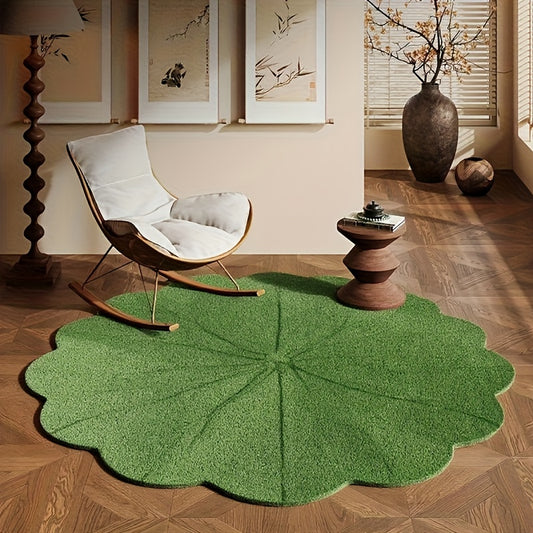 Green Leaf-Shaped Irregular Round Mat with High-Definition Print