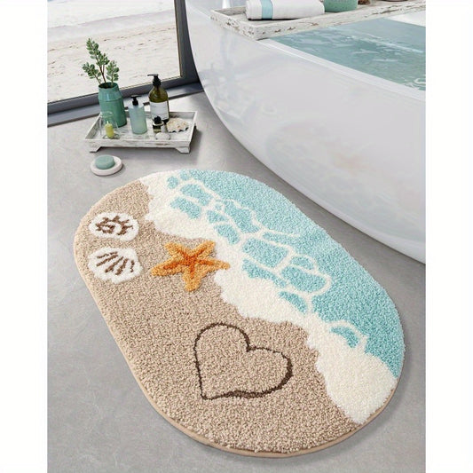 Soft and Absorbent Beach Bathroom Carpet, Non-Slip Backing