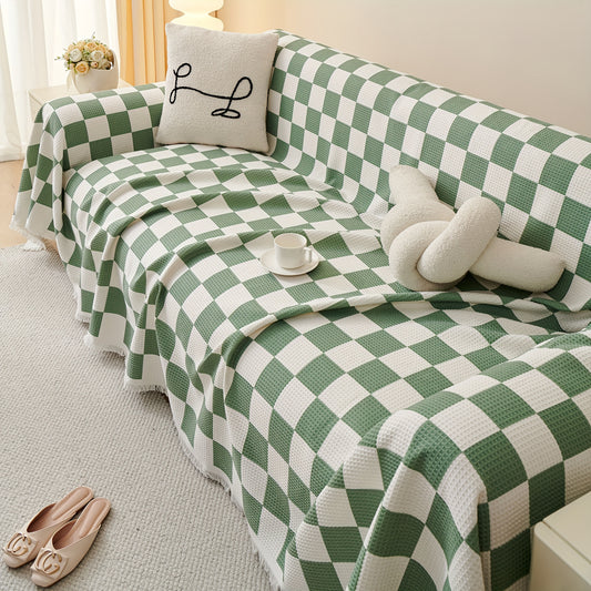 Pet-Friendly Sofa Cover Pet-Friendly Black & White Checkered Sofa Cover - Luxurious European Style