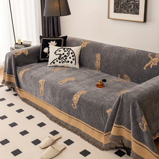 1pc Luxury Tiger Pattern Sofa Cover, 1pc Reversible Velvet Sofa Throw Blanket For Living Room