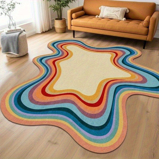 1pc Abstract Art Colorful Fluffy Area Mat - Soft Polyester Fiber, Irregular Shape