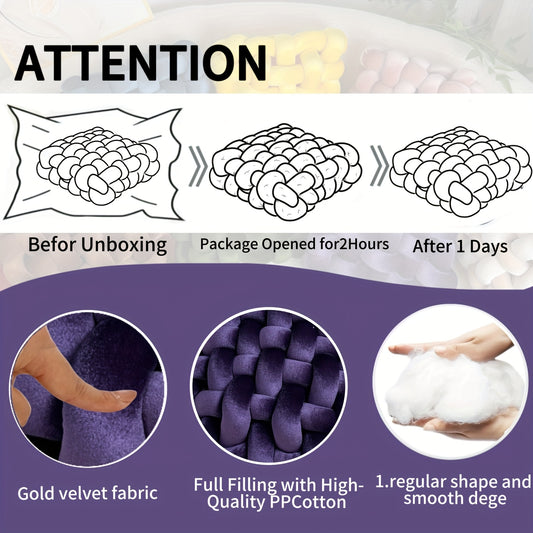 Golden 2pcs Set of Velvet Hand-Knotted Square Decorative Pillows