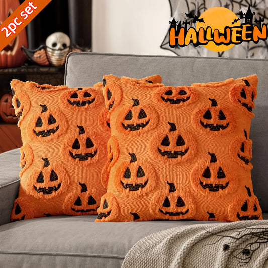 2pcs Of Halloween Ghost Pumpkin Embroidery Pattern Pillowcases, Autumn And Winter Thick Living Room