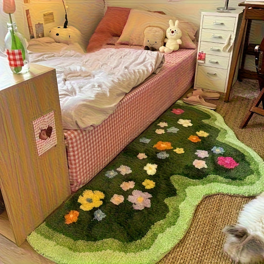 Fluffy Moss Flower Area Rug, 1000g+10mm Green Moss Flower Carpet