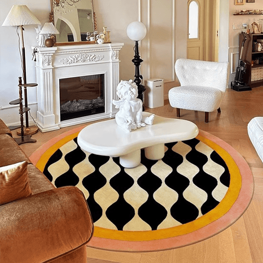 Extra Thick 8mm Luxury Black & White Striped Round Mat - Heavy-Duty 1000gsm Plush Mat
