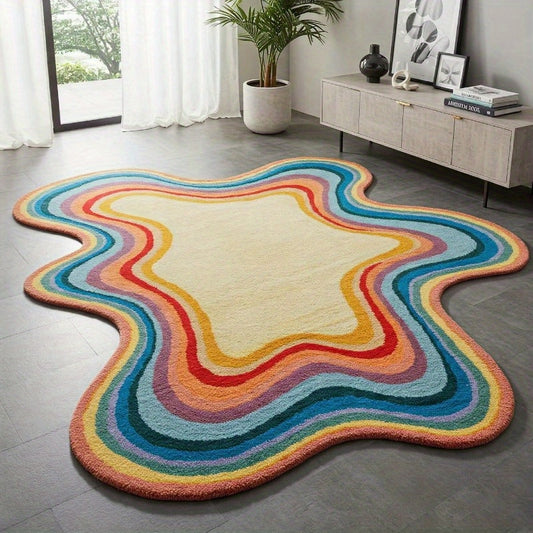 1pc Abstract Art Colorful Fluffy Area Mat - Soft Polyester Fiber, Irregular Shape