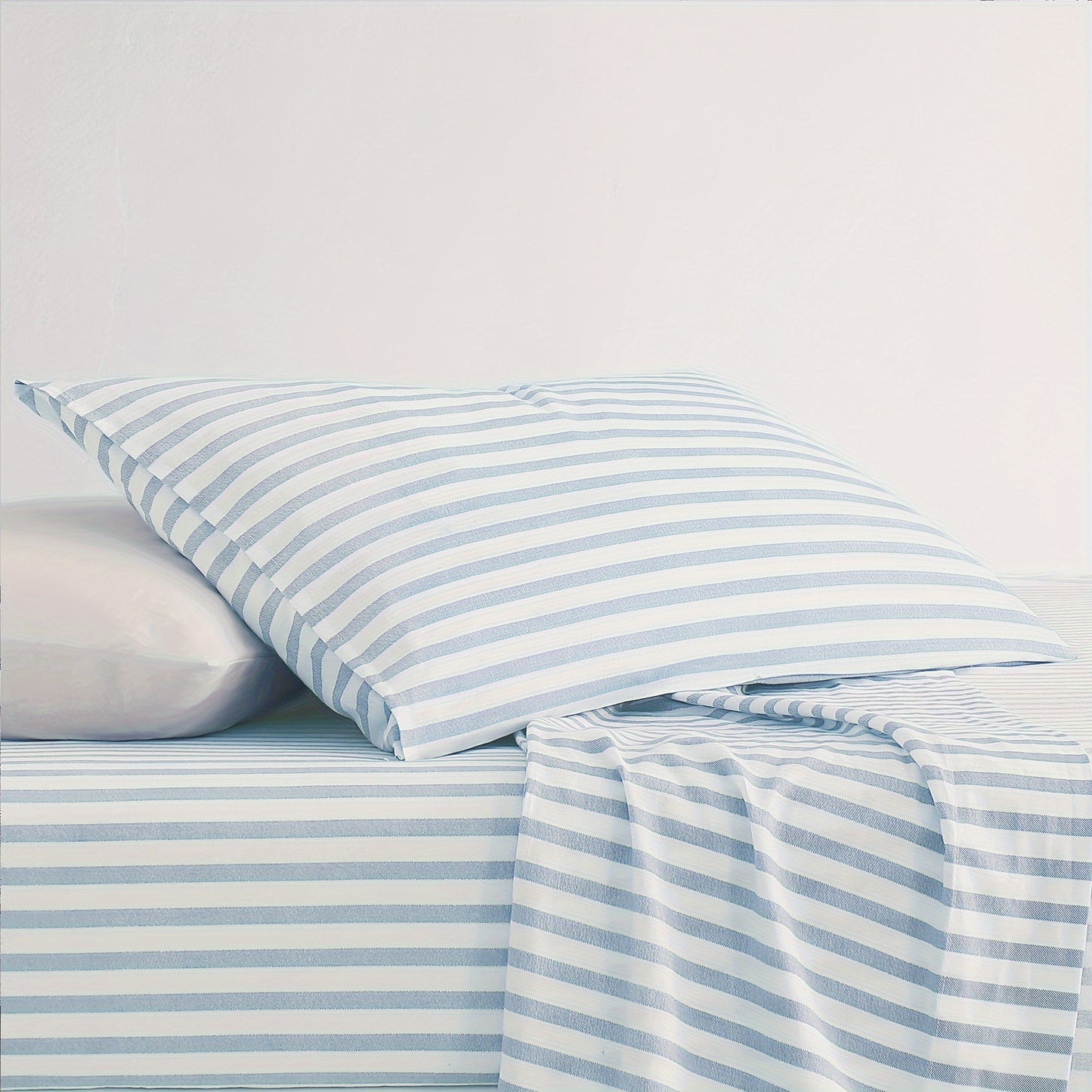 Queen Sheet Set 4 Pcs - 55% Linen, 45% Cotton Striped Sheet Set
