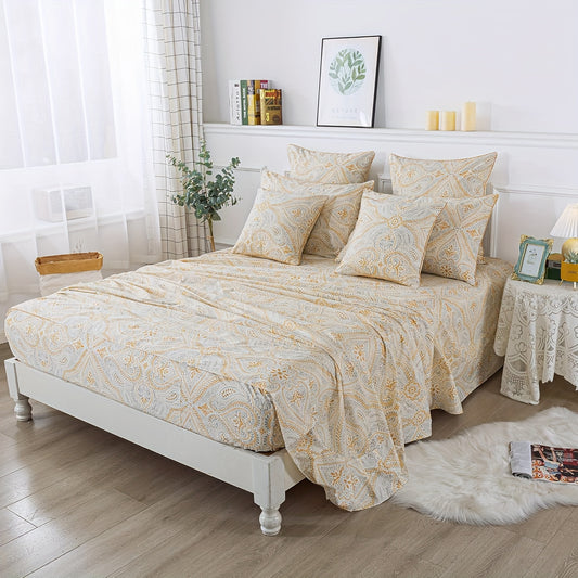 4pcs 100% Sheets Set Classical Damask Paisley Bedding Luxurious Golden Classy Paisley Bed Sheet Set Breathable