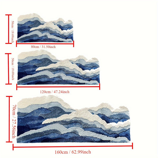 Wave Pattern Plush Soft Area Rug, Ocean-Themed Irregular Shaped Non-Slip TPR Backing Polyester Carpet
