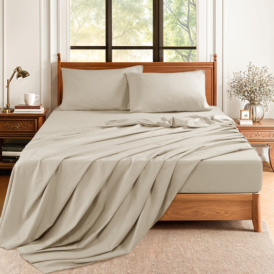 4pcs Linen Bed Set, Breathable and Durable Bed Sheets, 16-Inch Deep Pocket Fitted Sheet