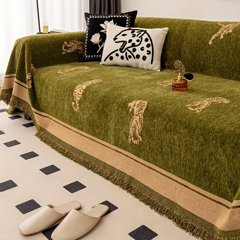 1pc Luxury Tiger Pattern Sofa Cover, 1pc Reversible Velvet Sofa Throw Blanket For Living Room
